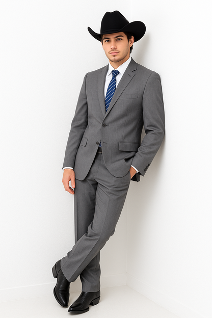 Men's Two-Piece  Classic Fit 2 Button Side Vents Grey Cheap Priced Business Suits Clearance Sale - Image 3
