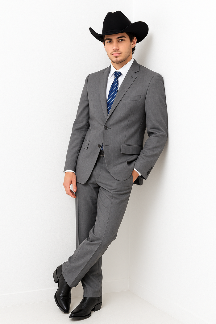 Men's Two-Piece  Classic Fit 2 Button Side Vents Grey Cheap Priced Business Suits Clearance Sale - Image 3