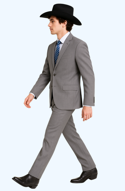 Men's Two-Piece  Classic Fit 2 Button Side Vents Grey Cheap Priced Business Suits Clearance Sale - Image 5