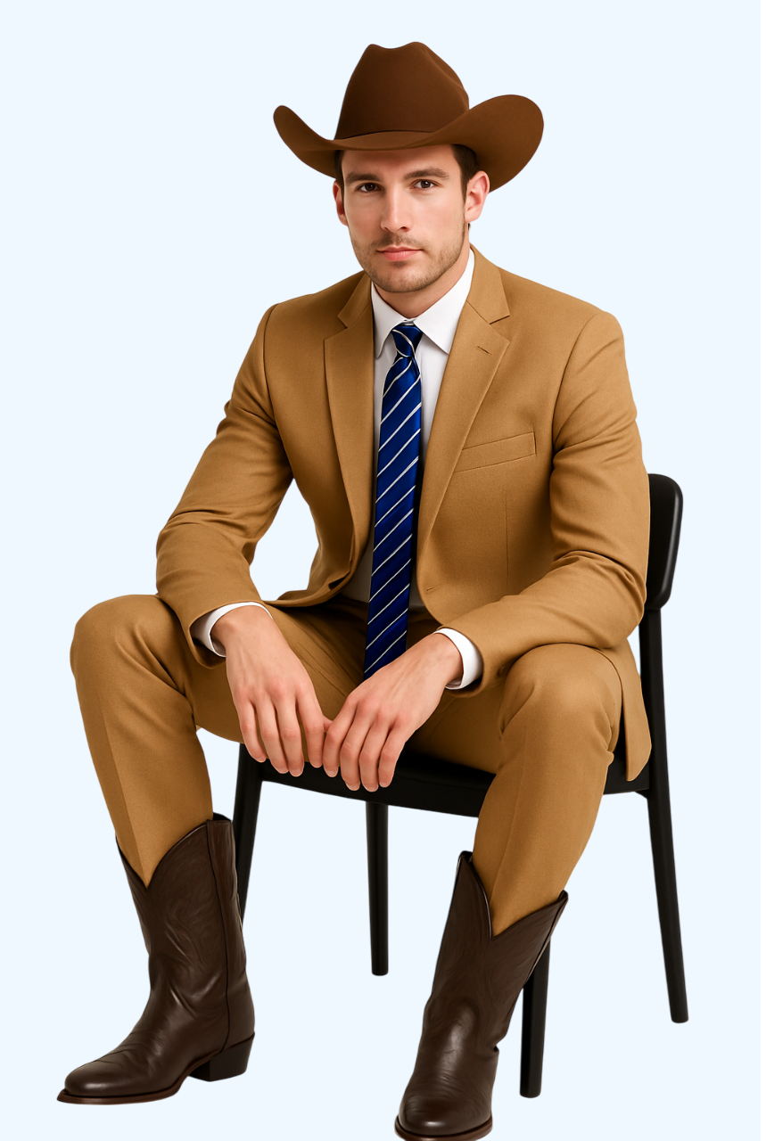 Men's Two-Piece Side Vents 2 Button Light Rust Cheap Priced Business Suits Clearance Sale - Image 4