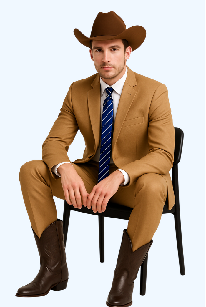 Men's Two-Piece Side Vents 2 Button Light Rust Cheap Priced Business Suits Clearance Sale - Image 4