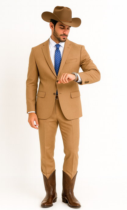 Men's Two-Piece Side Vents 2 Button Light Rust Cheap Priced Business Suits Clearance Sale - Image 5