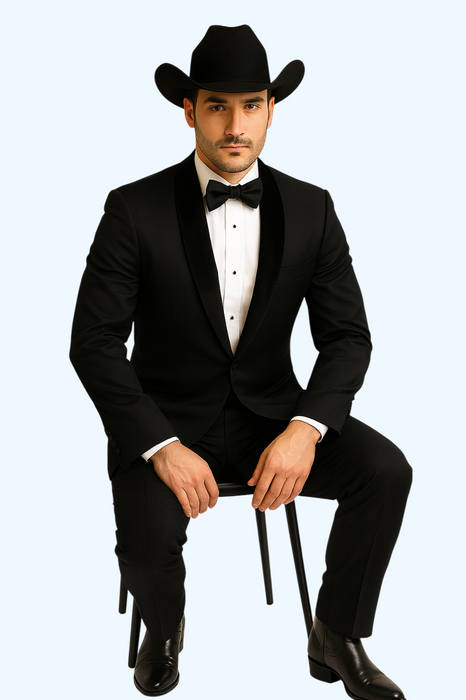 Men's Two Toned Full Lapel Shawl Black Tuxedo wool Fabric Suits