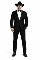 Men's Two Toned Full Lapel Shawl Black Tuxedo wool Fabric Suits