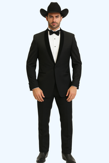 Men's Two Toned Full Lapel Shawl Black Tuxedo wool Fabric Suits
