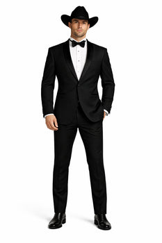 Men's Two Toned Full Lapel Shawl Black Tuxedo wool Fabric Suits