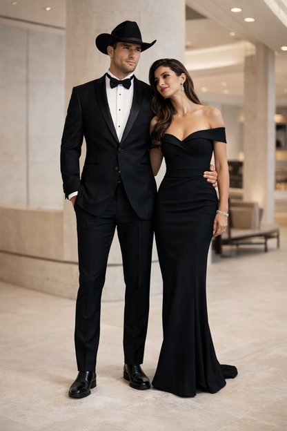 Men's Two Toned Full Lapel Shawl Black Tuxedo wool Fabric Suits