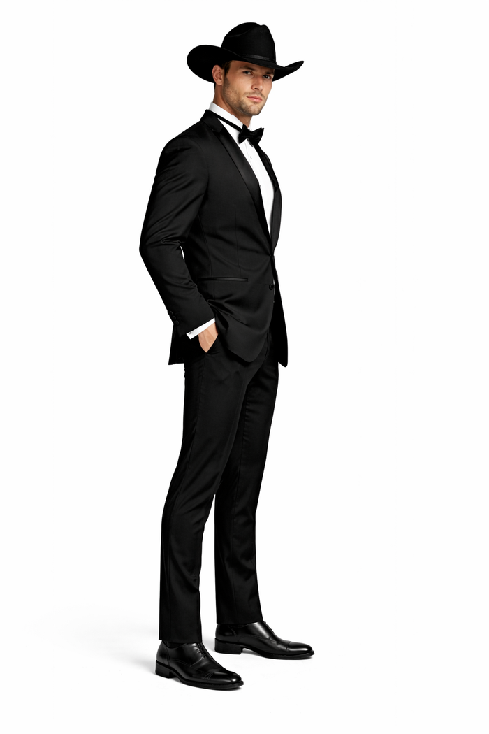 Men's Two Toned Full Lapel Shawl Black Tuxedo wool Fabric Suits