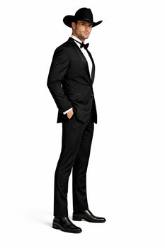 Men's Two Toned Full Lapel Shawl Black Tuxedo wool Fabric Suits