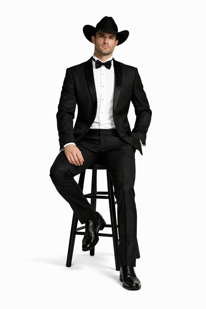 Men's Two Toned Full Lapel Shawl Black Tuxedo wool Fabric Suits