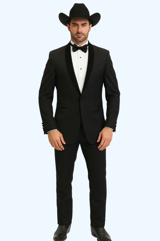 Men's Two Toned Full Lapel Shawl Black Tuxedo wool Fabric Suits
