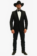 Men Two Toned Full Lapel Shawl Black Tuxedos wool Fabric Suits