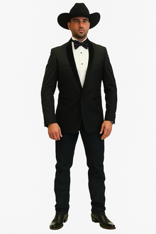 Men Two Toned Full Lapel Shawl Black Tuxedos wool Fabric Suits