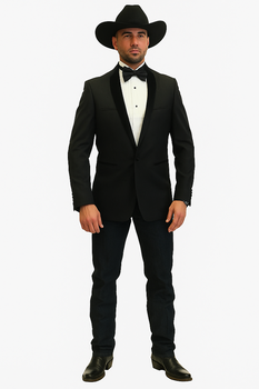 Men's Two Toned Full Lapels Shawl Black Tuxedo wool Fabric Suit