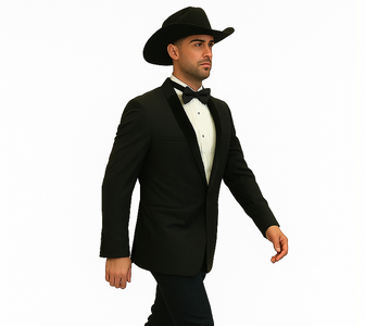 Men Two Toned Full Lapel Shawl Black Tuxedos wool Fabric Suits