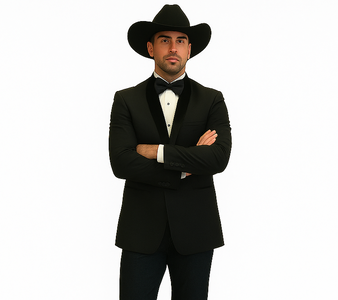 Men Two Toned Full Lapel Shawl Black Tuxedos wool Fabric Suits