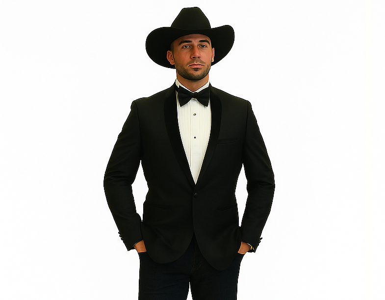 Men's Two Toned Full Lapels Shawl Black Tuxedo wool Fabric Suit - Image 7