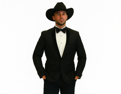 Men's Two Toned Full Lapels Shawl Black Tuxedo wool Fabric Suit - Image 7