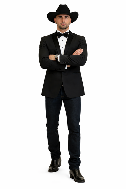 Men's Two Toned Full Lapels Shawl Black Tuxedo wool Fabric Suit