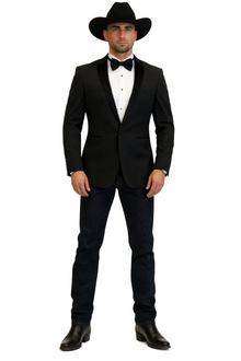 Men's Two Toned Full Lapels Shawl Black Tuxedo wool Fabric Suit