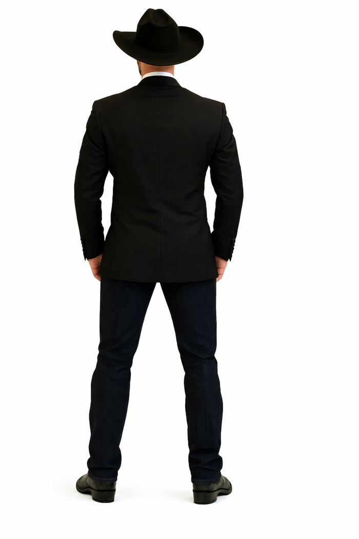 Men's Two Toned Full Lapels Shawl Black Tuxedo wool Fabric Suit