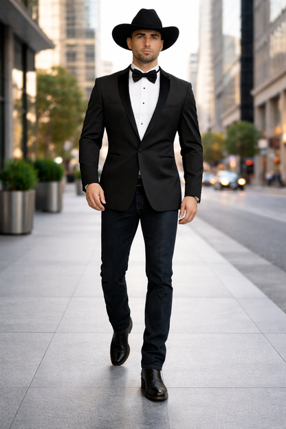 Men's Two Toned Full Lapels Shawl Black Tuxedo wool Fabric Suit