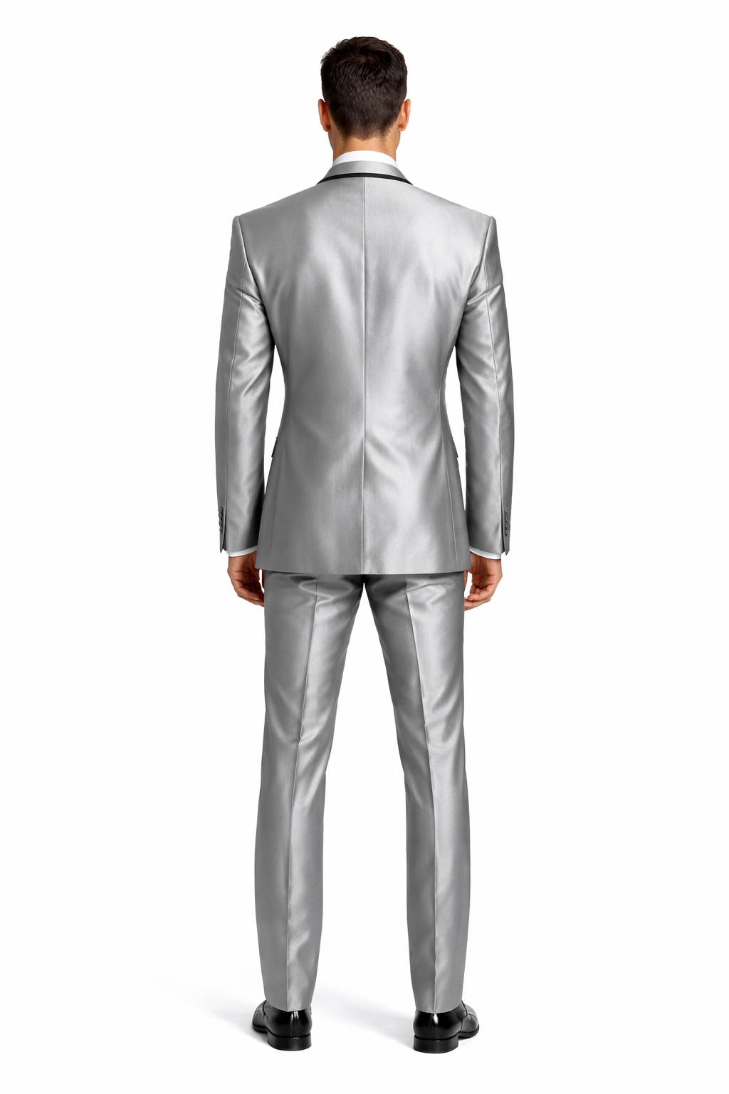 Men'S Two Toned Tuxedo Trimmed Jacket And Suit Silver Grey