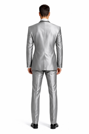 Men'S Two Toned Tuxedo Trimmed Jacket And Suit Silver Grey