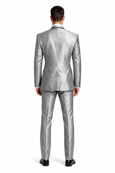 Men'S Two Toned Tuxedo Trimmed Jacket And Suit Silver Grey
