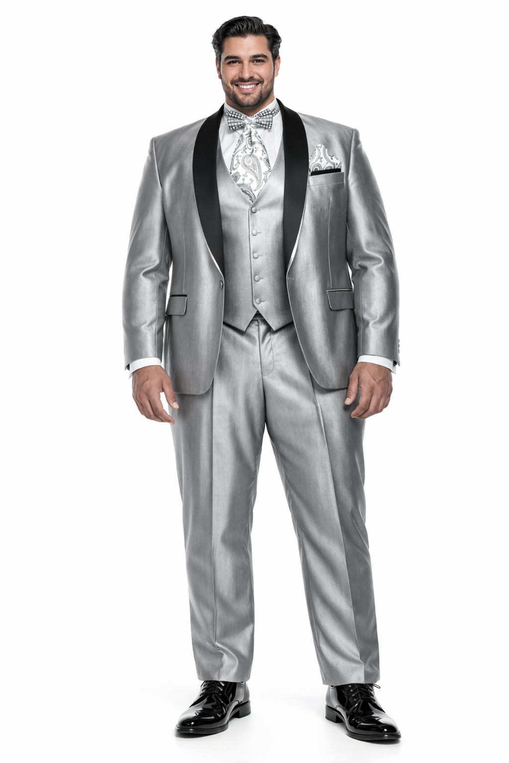 Men'S Two Toned Tuxedo Trimmed Jacket And Suit Silver Grey