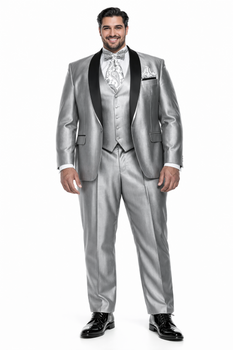 Men'S Two Toned Tuxedo Trimmed Jacket And Suit Silver Grey