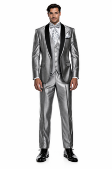Men'S Two Toned Tuxedo Trimmed Jacket And Suit Silver Grey
