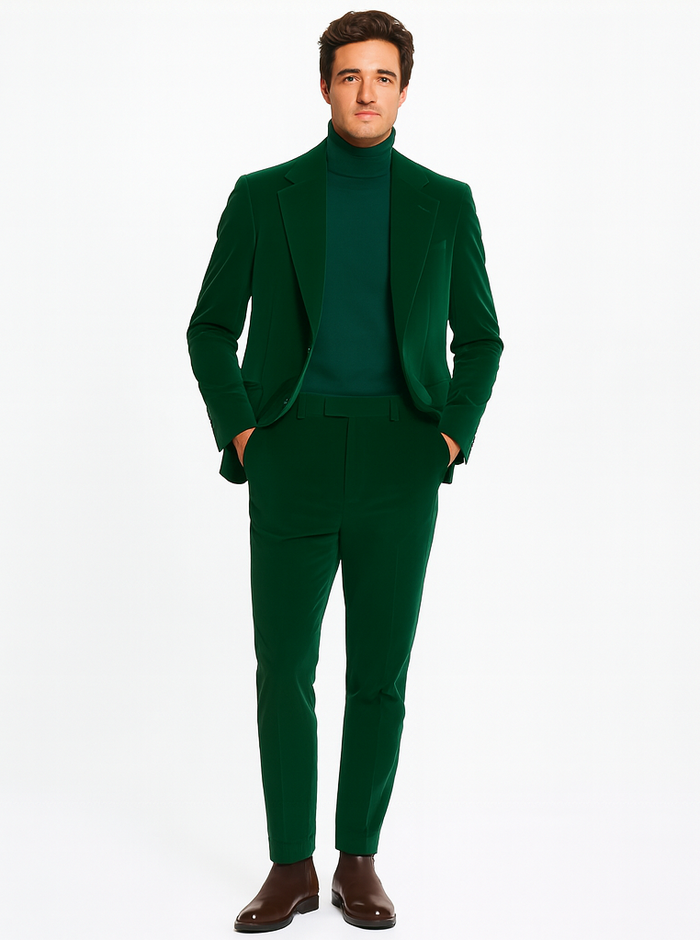 Mens Velvet Suit - Green Suit
