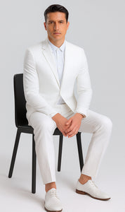 Mens Vested Summer Seersucker Suit in White Pinstripe