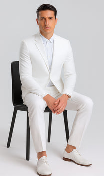 Mens Vested Summer Seersucker Suit in White Pinstripe