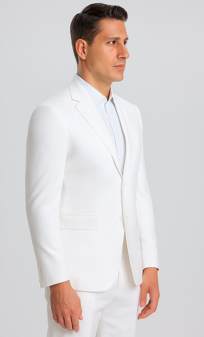 Mens Jacket + Pants Summer Seersucker Suit in White Pinstripe