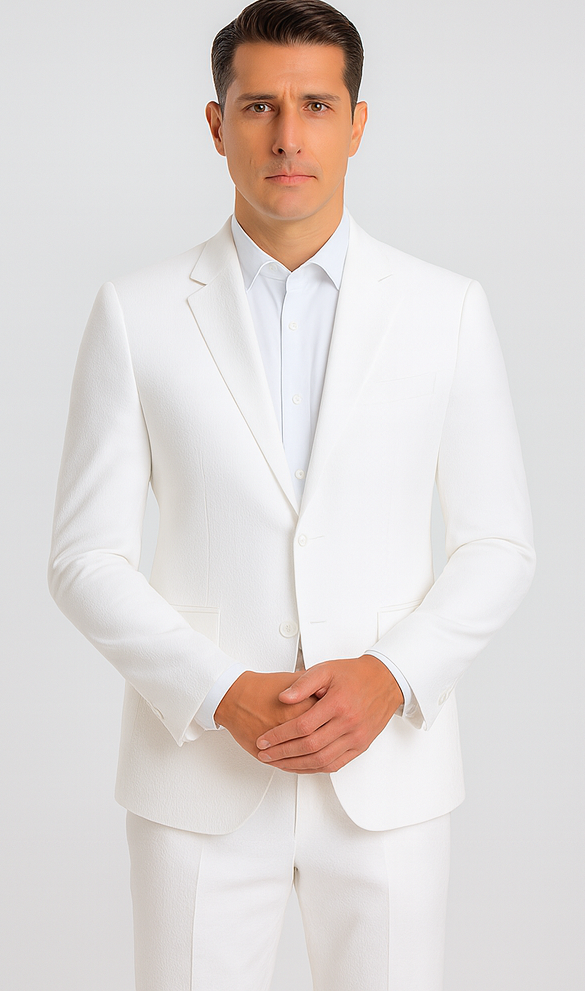Mens Jacket + Pants Summer Seersucker Suit in White Pinstripe