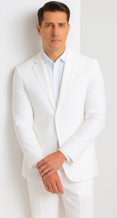Mens Vested Summer Seersucker Suit in White Pinstripe