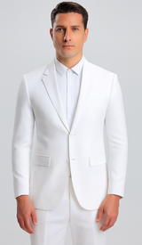 Mens Jacket + Pants Summer Seersucker Suit in White Pinstripe