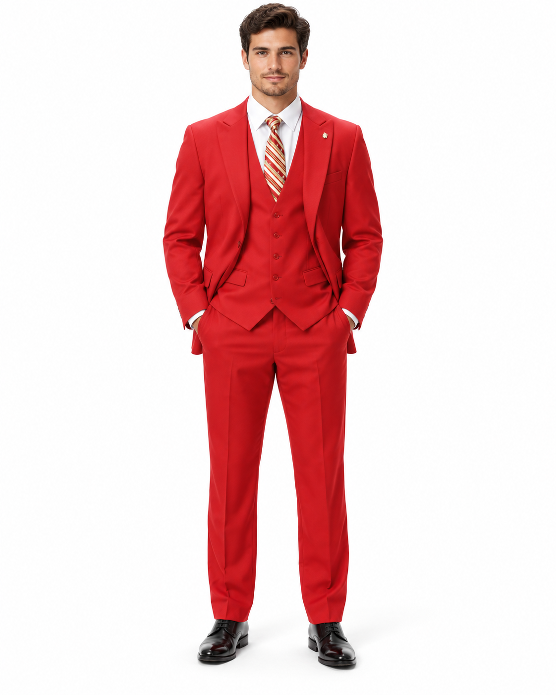 Mens Vett Red Classic Fit Solid Vested Suit