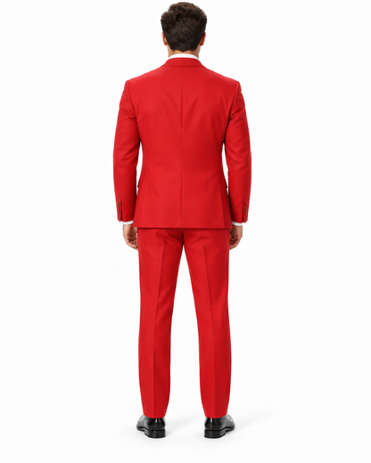 Mens Vett Red Classic Fit Solid Vested Suit