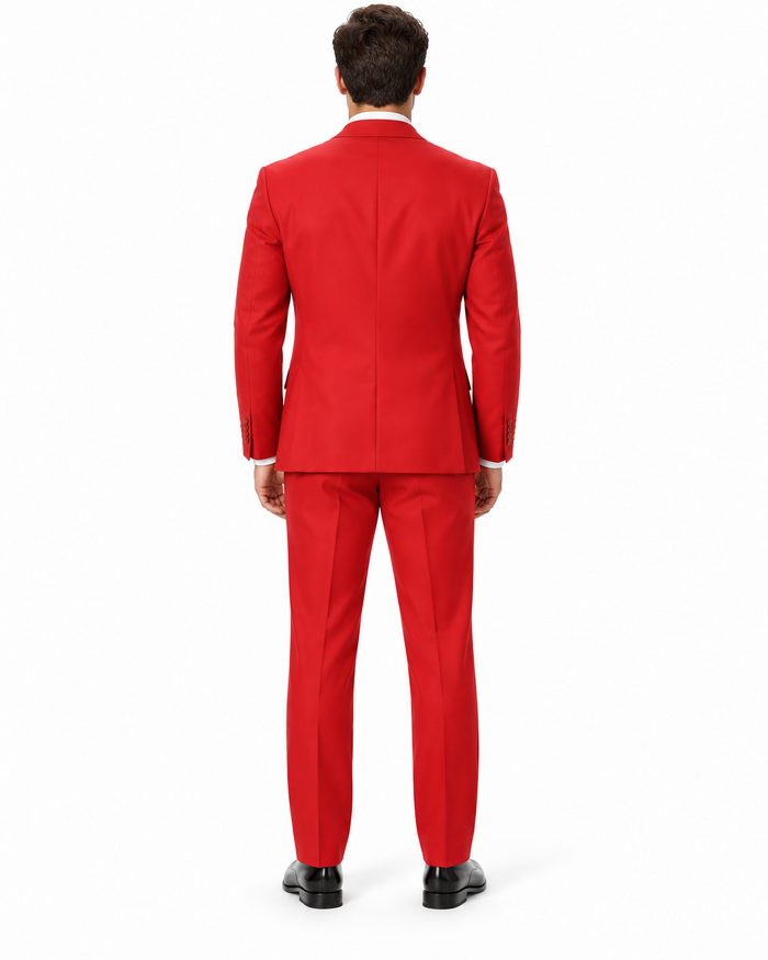 Mens Vett Red Classic Fit Solid Vested Suit