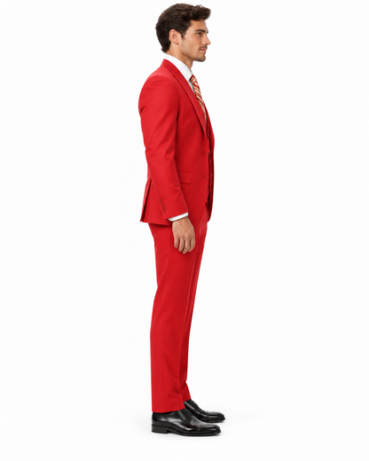 Mens Vett Red Classic Fit Solid Vested Suit