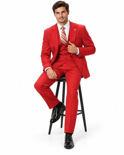 Mens Vett Red Classic Fit Solid Vested Suit