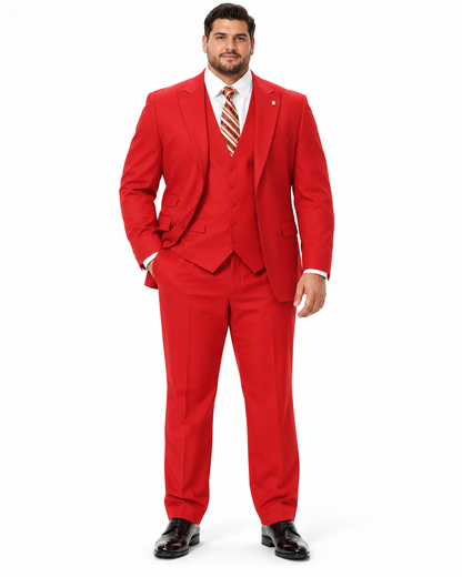 Mens Vett Red Classic Fit Solid Vested Suit