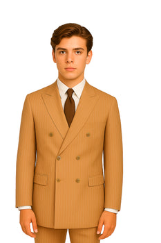 1920s Gangster Custom - Bold Gangster Pinstripe Suit Camel