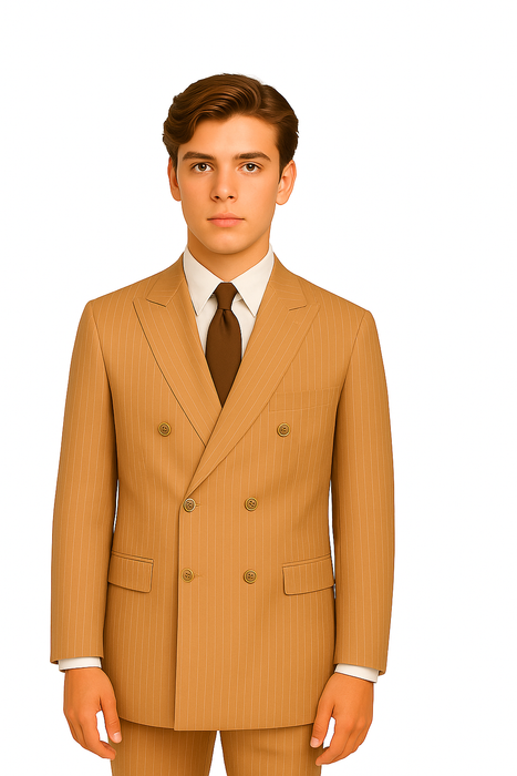 1920s Gangster Custom - Bold Gangster Pinstripe Suit Camel