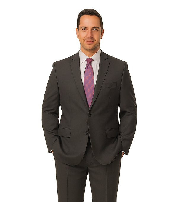 Men's Vitali  Authentic 2 Button Charcoal Slim Fit Suit - Color: Dark Grey Suit - Image 7