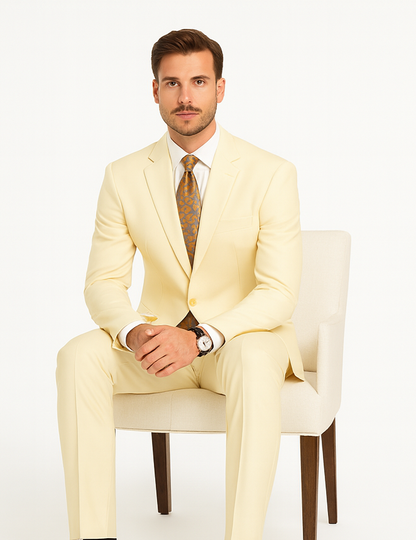 Men's Vitali  Authentic 2 Button Cream Slim Fit Suit - Image 4
