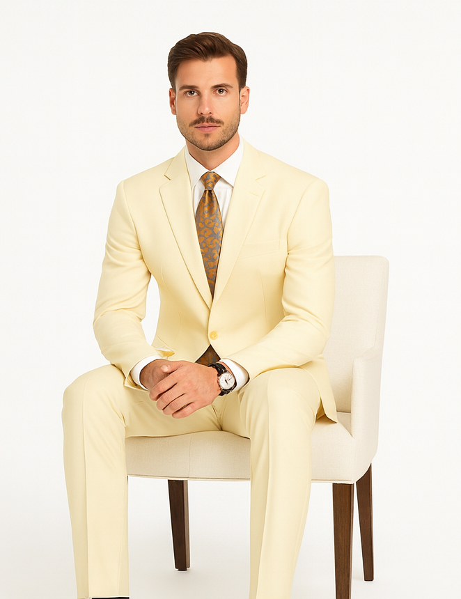 Men's Vitali  Authentic 2 Button Cream Slim Fit Suit - Image 4